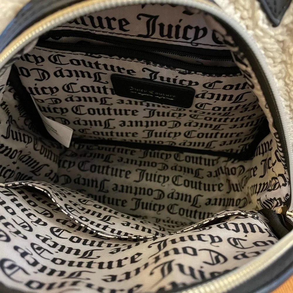 Juicy Couture Juicy Flashback Small Backpack Black Faux Sherpa Crossbody Bag Y2K
